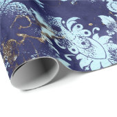 ブルーネイビーシアルフラワーズブライダルグランジーシャビー ラッピングペーパー (ロールコーナー)