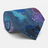 ブルーネイビーシアンティール(緑がかった色)紫パターン ネクタイ (ロール)