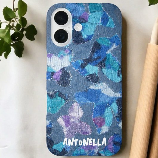 ブルーネイビーシアンパープルモノグラム抽象芸術パターン Case-Mate iPhoneケース