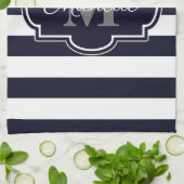 ブルーネイビーストライプズ模様 キッチンタオル (折り畳み)