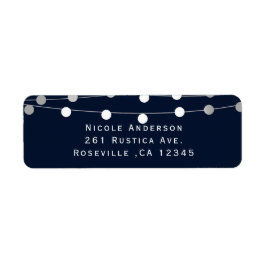 ブルーネイビーストリングライトモダン結婚式招待状 ラベル