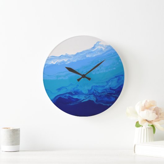 ブルーネイビーターコイズウォーター抽象芸術アートウォールクロック ラージ壁時計 (ホーム)