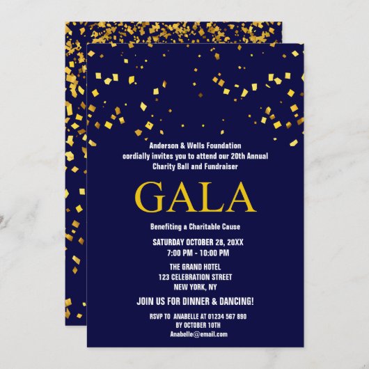ブルーネイビーチャリティボール企業の募金パーティー 招待状 (正面/裏面)