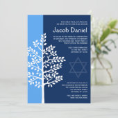 ブルーネイビーツリーオブライフバー(ユダヤ教の)バル・ミツバー招待状 招待状 (スタンド正面)