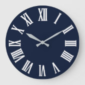ブルーネイビーナウティグレイ金属銀ローマ数字1 ラージ壁時計 (正面)