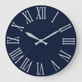 ブルーネイビーナウティグレイ金属銀ローマ数字2 ラージ壁時計 (正面)