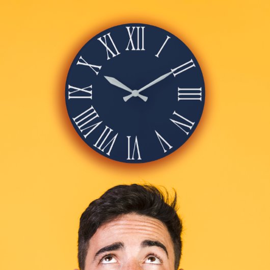 ブルーネイビーナウティグレイ金属銀ローマ数字2 ラージ壁時計