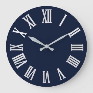 ブルーネイビーノーティグレーメタリックシルバーローマ数字 ラージ壁時計