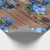 ブルーネイビーバラウッド素朴フローラブライダルシャワー ラッピングペーパー (角)