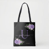 ブルーネイビーバラフラワーモダン、ミニマルエレガントリスト トートバッグ (正面)