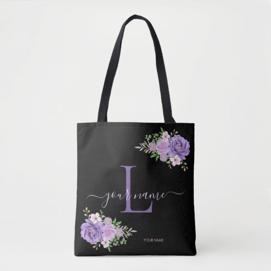 ブルーネイビーバラフラワーモダン、ミニマルエレガントリスト トートバッグ (正面)