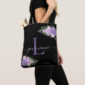 ブルーネイビーバラフラワーモダン、ミニマルエレガントリスト トートバッグ (クローズアップ)