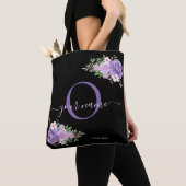 ブルーネイビーバラフラワーモダン、ミニマルエレガントリスト トートバッグ (クローズアップ)