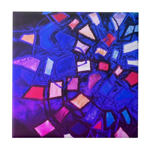 ブルーネイビーパープルピンク航海のの海洋抽象芸術 タイル (正面)