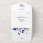 ブルーネイビーパープルラベンダーフローラウェディングRSVP オールインワン招待状 (外側)