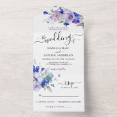 ブルーネイビーパープルラベンダーフローラウェディングRSVP オールインワン招待状 (内側)