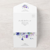 ブルーネイビーパープルヴィオラパンシーフローラウェディングRSVP オールインワン招待状 (外側)