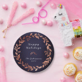 ブルーネイビーピンクのローズ金ゴールドグレークリスマス ペーパープレート (パーティー)