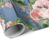 ブルーネイビーピンク金ゴールドウッドランド素朴フローラグリーン ラッピングペーパー (ロールコーナー)