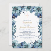 ブルーネイビーフラワーバプテスマ招待状 招待状 (正面)