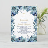 ブルーネイビーフラワーバプテスマ招待状 招待状 (スタンド正面)