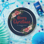 ブルーネイビーブルーウォーター色の花クリスマス ペーパープレート (パーティー)