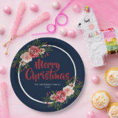 ブルーネイビーブルーウォーター色の花クリスマス ペーパープレート (パーティー)