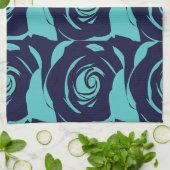 ブルーネイビーブルーバラ花柄 キッチンタオル (折り畳み)