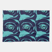 ブルーネイビーブルーバラ花柄 キッチンタオル (横)