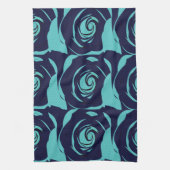 ブルーネイビーブルーバラ花柄 キッチンタオル (縦)