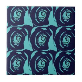 ブルーネイビーブルーバラ花柄 タイル