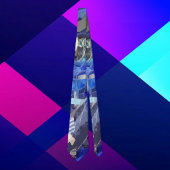 ブルーネイビーホワイトグレーの抽象芸術幾何ストライプ ネクタイ