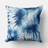 ブルーネイビーホワイトストライプ絞り染め クッション (正面)