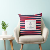ブルーネイビーホワイトレッド航海のモノグラムストライプ クッション (椅子)