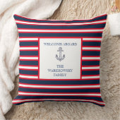 ブルーネイビーホワイトレッド航海のモノグラムストライプ クッション (ブランケット)