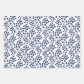 ブルーネイビーボタニカルラッピング紙シートセット3 ラッピングペーパーシート (正面3)