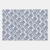 ブルーネイビーボタニカルラッピング紙シートセット3 ラッピングペーパーシート (正面)