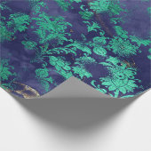 ブルーネイビーミントグリーンフローラグランジーシャビーシック ラッピングペーパー (角)