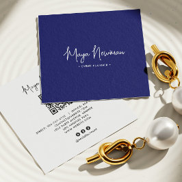 ブルーネイビーモダンシグネチャーミニマルシックQRコード スクエア名刺