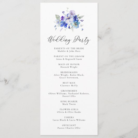 ブルーネイビーラベンダー薄紫素朴フローラ結婚ズ プログラム (裏面)