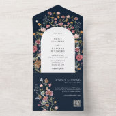 ブルーネイビーワイルドフラワーオールインワンウェディング オールインワン招待状 (内側)