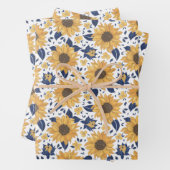 ブルーネイビー付き黄色のひまわり葉の花 ラッピングペーパーシート (インサイチュ)