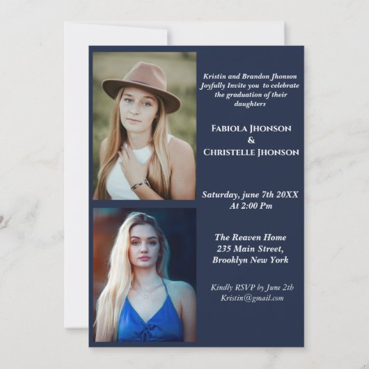 ブルーネイビー兄弟姉妹大学院ダブル卒業 招待状 (裏面)