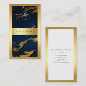 ブルーネイビー明るい金ゴールドフレーム大理石メタル垂直 名刺 (正面/裏面)