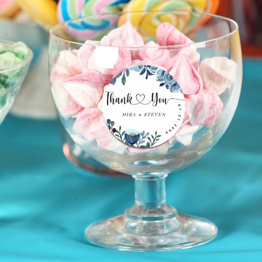 ブルーネイビー水色フローラ結婚の感謝していユー ラウンドシール