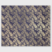 ブルーネイビー王室のシックフォキエ金ゴールドパウダーフローラ ラッピングペーパー (フラット)