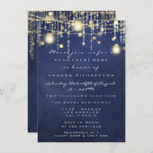 ブルーネイビー素朴金ゴールドライツジャーブライダルシャワー 招待状 (正面/裏面)