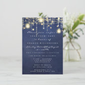 ブルーネイビー素朴金ゴールドライツジャーブライダルシャワー 招待状 (スタンド正面)