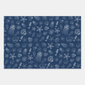 ブルーネイビー航海のいかりストライプシーライフ ラッピングペーパーシート (正面3)