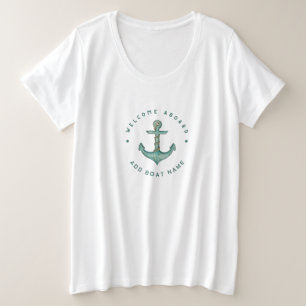 ブルーネイビー航海のいかりヨットクラブボートセーリング プラスサイズTシャツ
